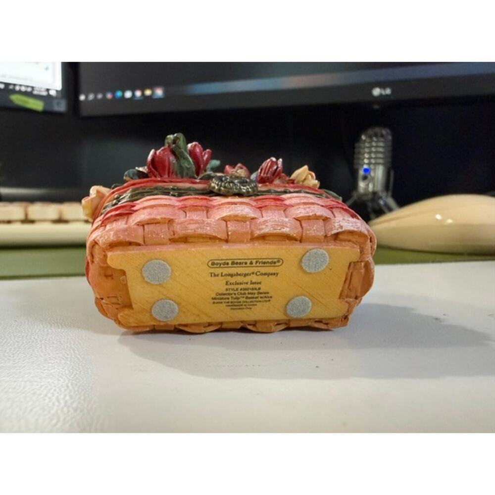 Longaberger Boyds Bear Trinket Box Basket w/ Alva Trinket Spring Tulips - Picture 8 of 9